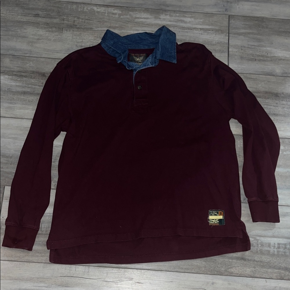 Men's Burgundy Polo with Denim Collar